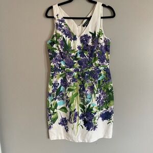 Lauren Ralph Lauren Floral V-Neck Sleeveless Sheath Dress White Purple Green 10P